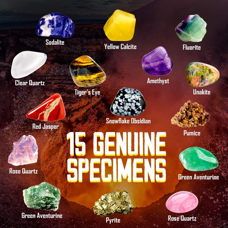 XX Rocks Collection - 15-Piece Rock Collections for Kids - Cool Geology Gem Kit with Identification Sheet - Gemstones Set Box with Learning Guide and Storage Case - Educational Gift for Kid - Image 3